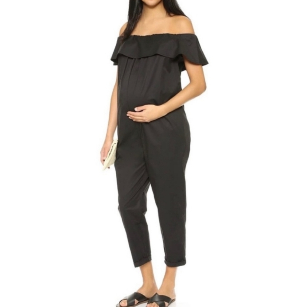 Hatch Women's The Chloe Jumper Black Ruffled Off-Shoulder One Size